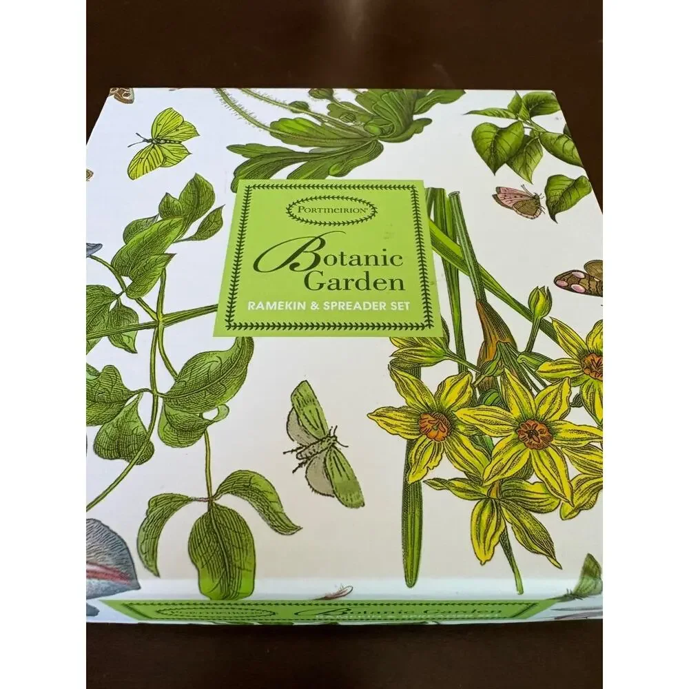 Portmeirion Botanic Garden Ramekin & Spreader Set NIB Butter Dish Bowl w Knife
